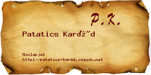 Patatics Karád névjegykártya
